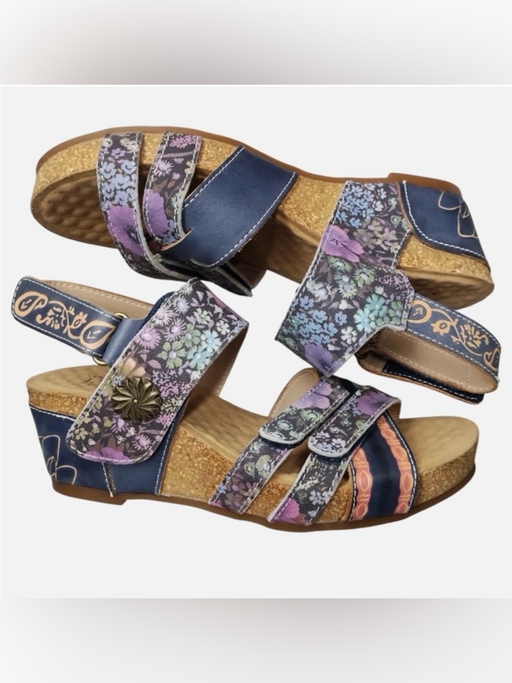 Spring Step L’Artiste Rolzah Wedge Sandals | Multi Floral Leather